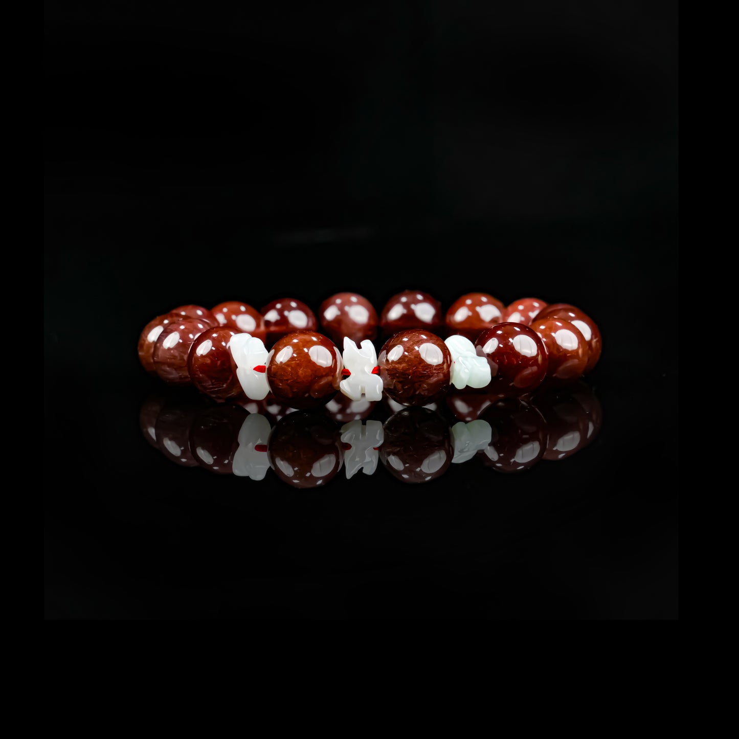 Red Rutilated Quartz Beaded Bracelet | Triad Blessing for Vitality & Prosperity