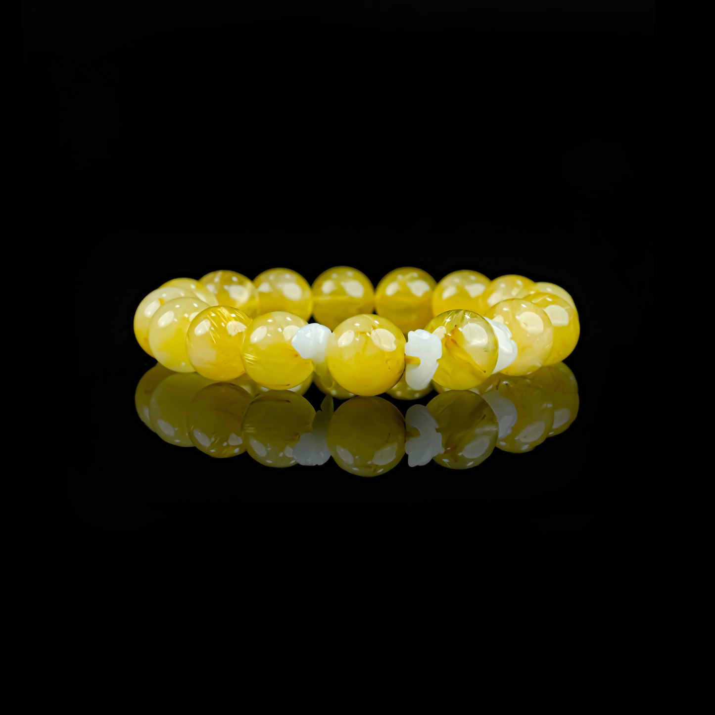 Golden Rutilated Quartz Beaded Bracelet | Triad Blessing for Wealth & Fortune
