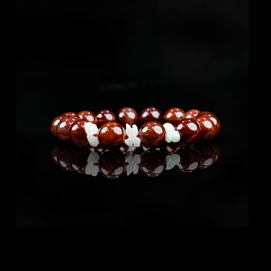 Red Rutilated Quartz Beaded Bracelet | Triad Blessing for Vitality & Prosperity