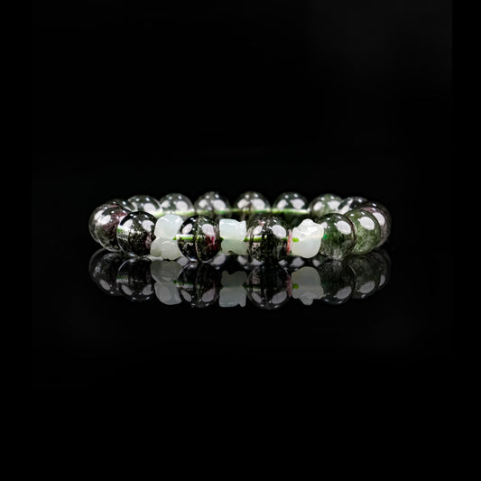 Green Phantom Crystal Beaded Bracelet | Triad Blessing for Luck & Abundance